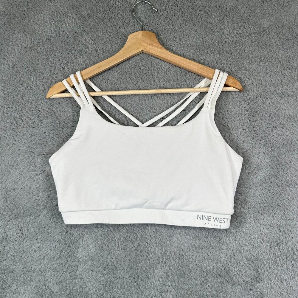 Nine West‎ Active White Strappy Cross Back Padded Sports Bra L